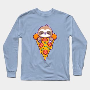 Cute Sloth Sleeping On Pizza Cartoon Long Sleeve T-Shirt